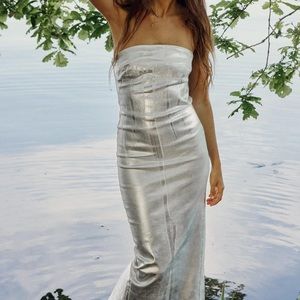 Zara Metallic Silver Denim Dress